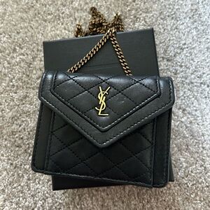 Yves Saint Laurent Black Quilted Mini Bag with Gold Chain
